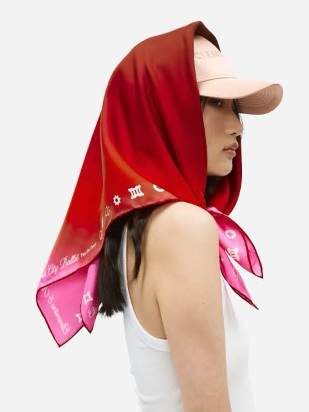 Red 100% SILK Scarf with White Trim Accents